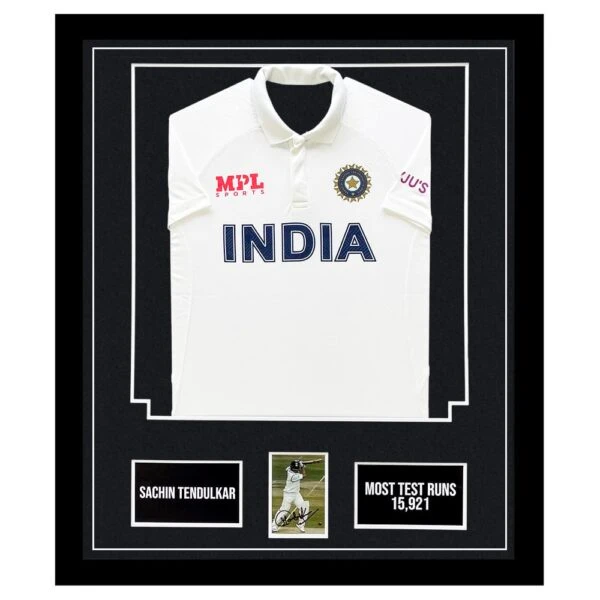 Signed Sachin Tendulkar Framed Display Shirt - Most Test Runs All Time 15,921