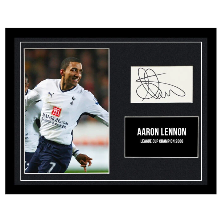 Signed Aaron Lennon Framed Display - 16x12 League Cup Champion 2008