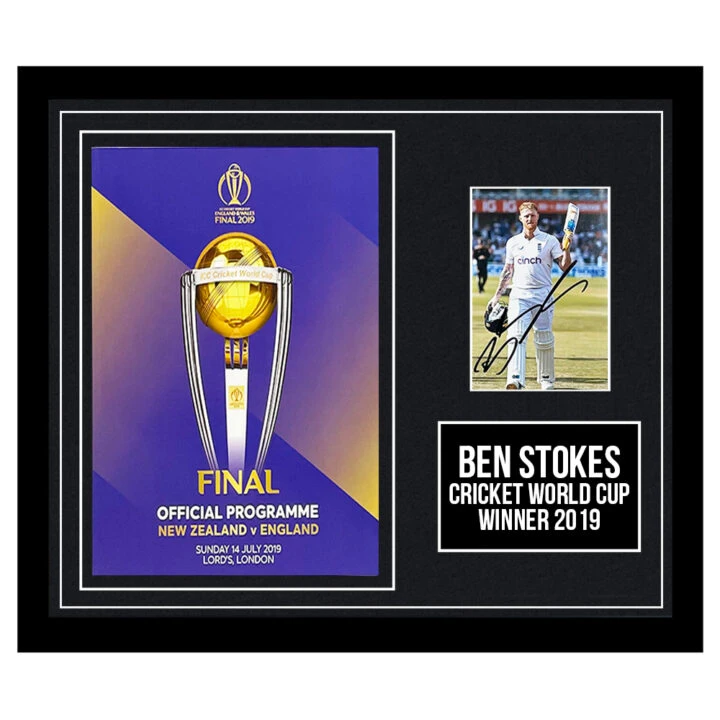 Signed Ben Stokes Framed Programme Display - CWC Winner 2019