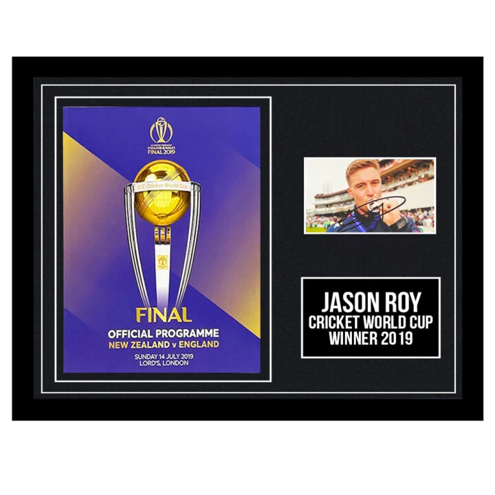 Signed Jason Roy Framed Programme Display - CWC Winner 2019