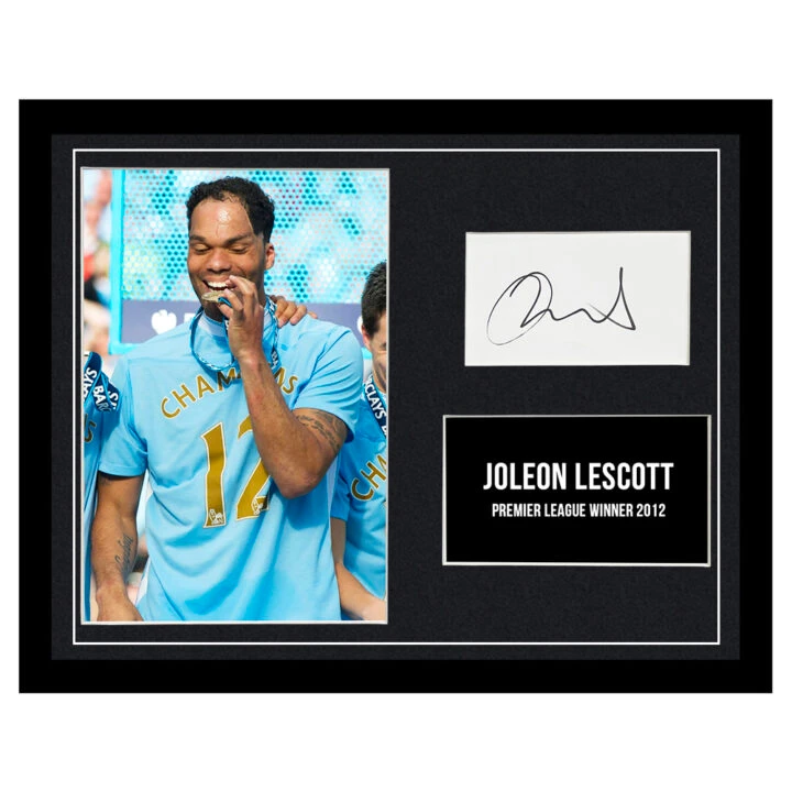 Signed Joleon Lescott Framed Photo Display - 16x12 Premier League Winner 2012