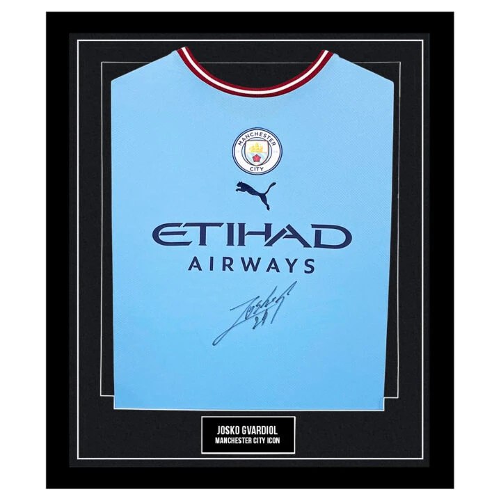 Signed Josko Gvardiol Framed Shirt - Manchester City Icon