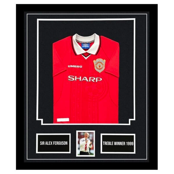 Sir Alex Ferguson Signed Framed Display Shirt - Treble Winner 1999