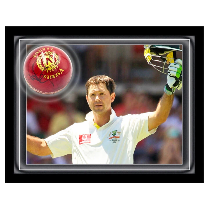 Signed Ricky Ponting Ball Framed Dome - Australia Cricket Icon