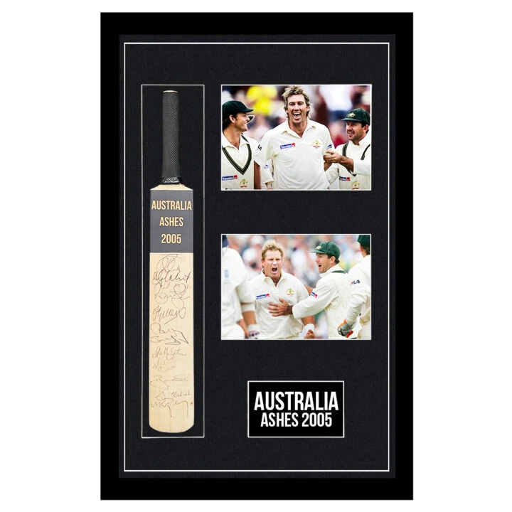 Signed Australia Mini Bat Framed Dome - Ashes Series 2005