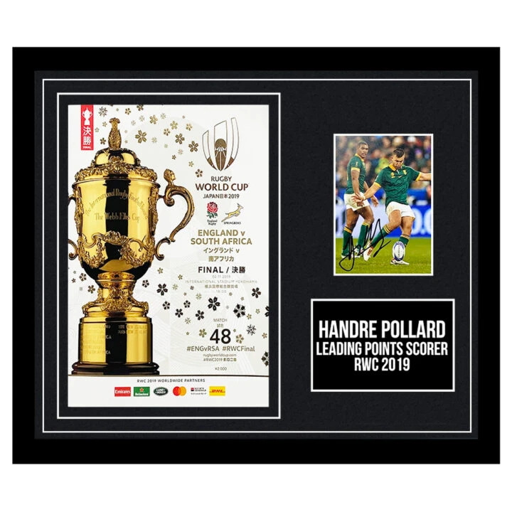 Signed Handre Pollard Framed Programme Display - Leading Points Scorer RWC 2019