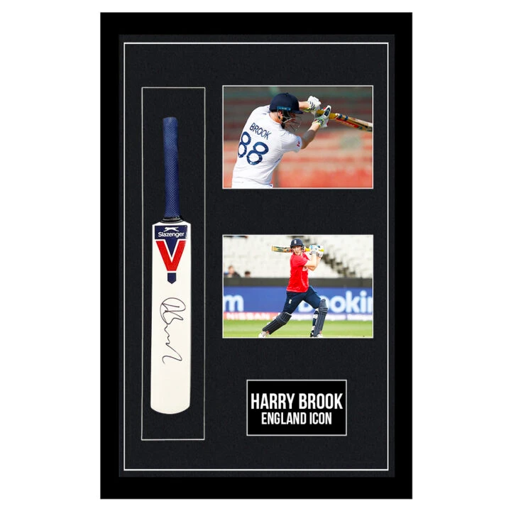 Signed Harry Brook Mini Bat Framed Dome - England Cricket Icon