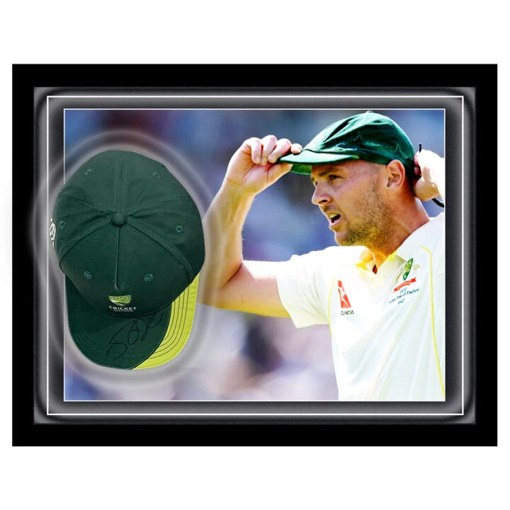 Signed Josh Hazlewood Hat Framed Dome - Australia Cricket Icon