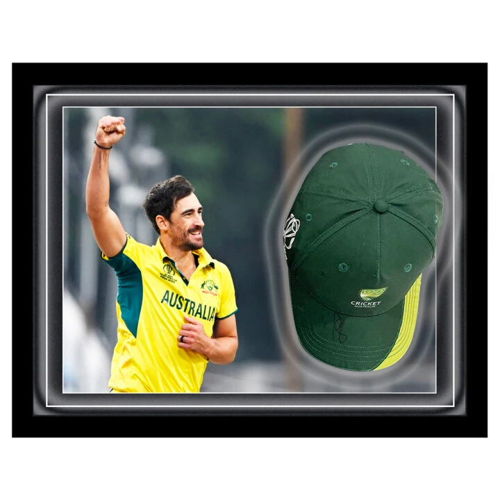 Signed Mitchell Starc Hat Framed Dome - Australia Cricket Icon