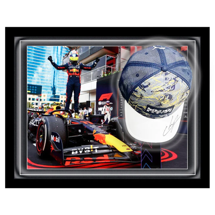 Signed Sergio Perez Hat Framed Dome - Azerbaijan Grand Prix Winner 2023