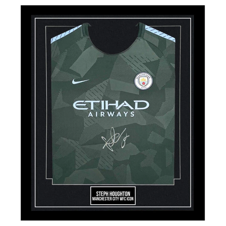 Signed Steph Houghton Framed Shirt - Manchester City W.F.C. Icon