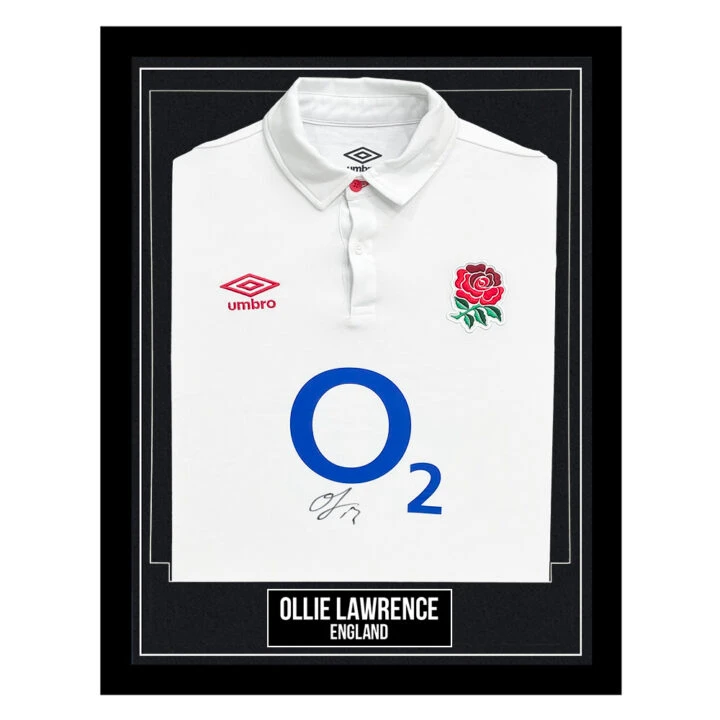 Ollie Lawrence Signed Framed Shirt - England Rugby Autograph