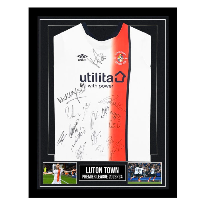Signed Luton Town Framed Away Shirt - Premier League 202324