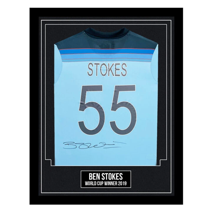 Signed Ben Stokes Framed Shirt - Cricket World Cup Winner 2019