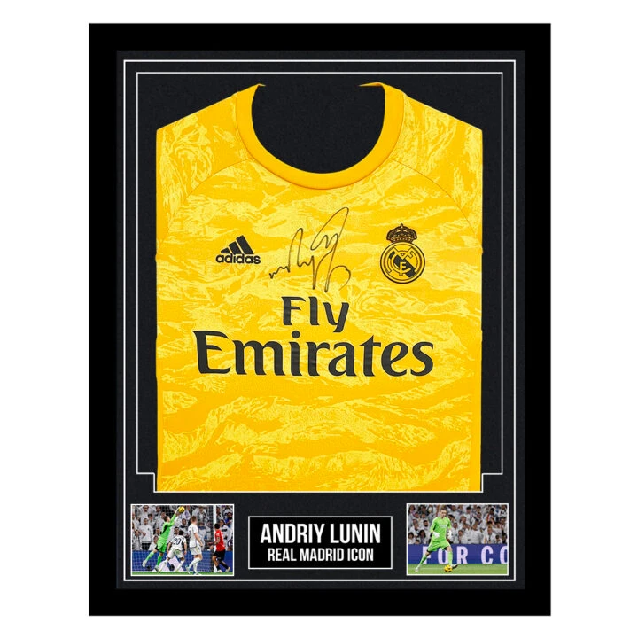 Signed Andriy Lunin Framed Shirt - Real Madrid Icon