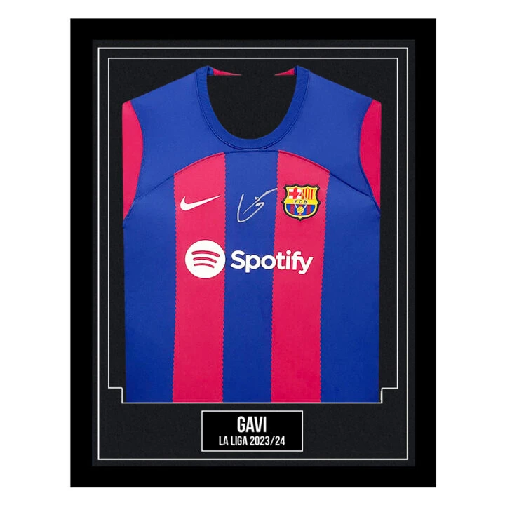 Gavi Signed Framed Shirt - FC Barcelona La Liga 2023/24