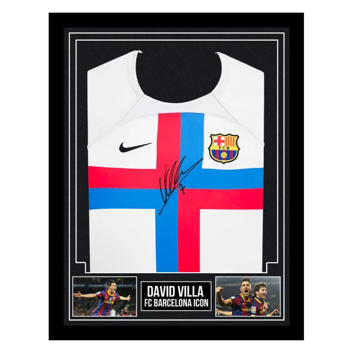 David Villa Signed Framed Shirt - FC Barcelona Icon