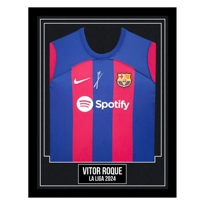 Vitor Roque Signed Framed Shirt - FC Barcelona La Liga 2024