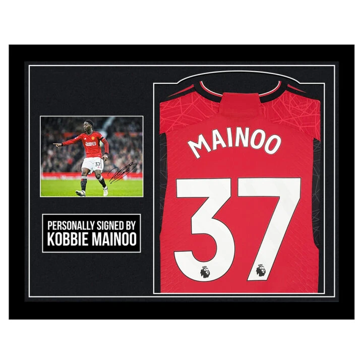 Signed Kobbie Mainoo Framed Display Shirt - Manchester United Autograph