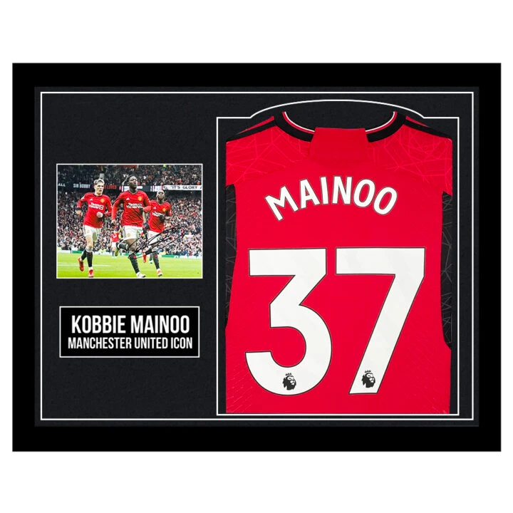 Signed Kobbie Mainoo Framed Display Shirt - Manchester United Icon