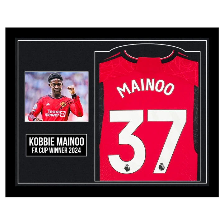 Signed Kobbie Mainoo Framed Display Shirt - FA Cup Winner 2024