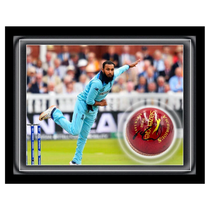 Signed Adil Rashid Ball Framed Dome - Cricket World Cup Winner 2019