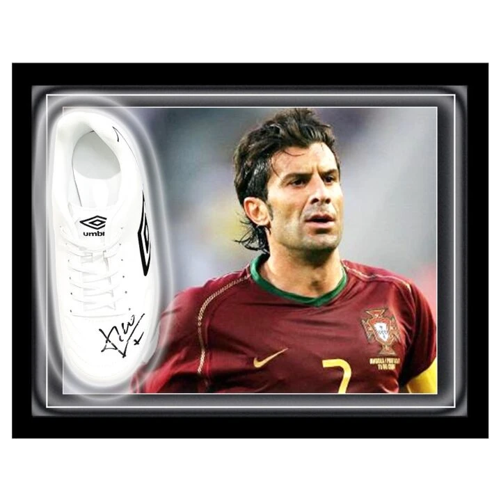 Signed Luis Figo Boot Framed Dome - Portugal Icon