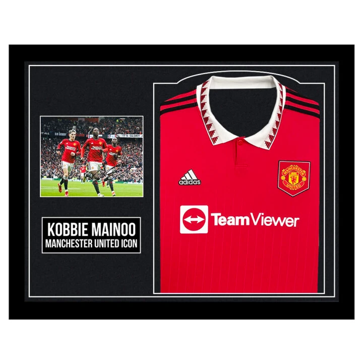 Kobbie Mainoo Signed Framed Display Shirt - Manchester United Icon