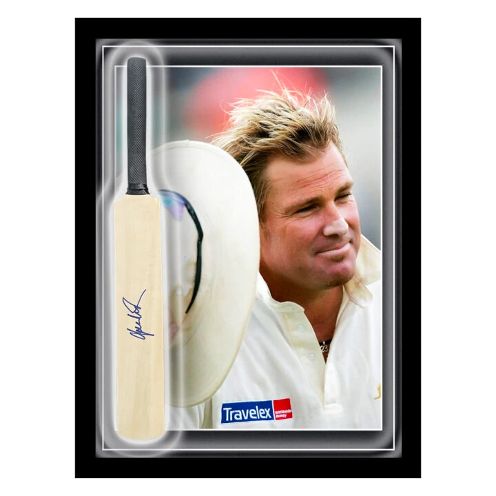 Signed Shane Warne Framed Mini Bat - Australia Cricket Icon