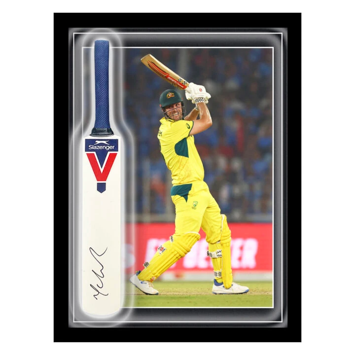 Signed Mitchell Marsh Mini Bat Framed - CWC Winner 2023