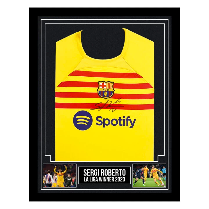 Signed Sergi Roberto Framed Shirt - FC Barcelona La Liga Winner 2023