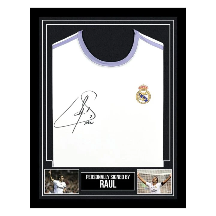 Framed Raul Signed Shirt - Real Madrid Autograph