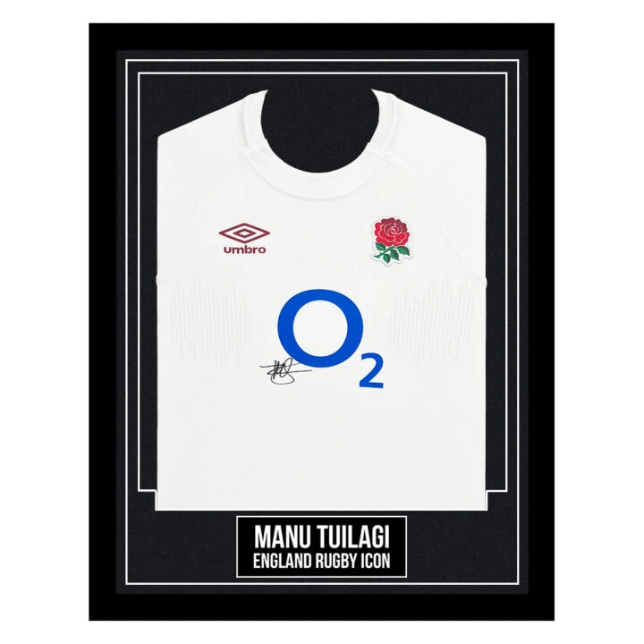 Manu Tuilagi Signed Framed Shirt - England Rugby Icon