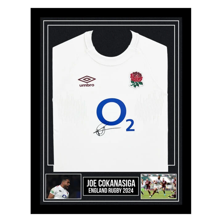 Signed Joe Cokanasiga Framed Shirt - England Rugby 2024