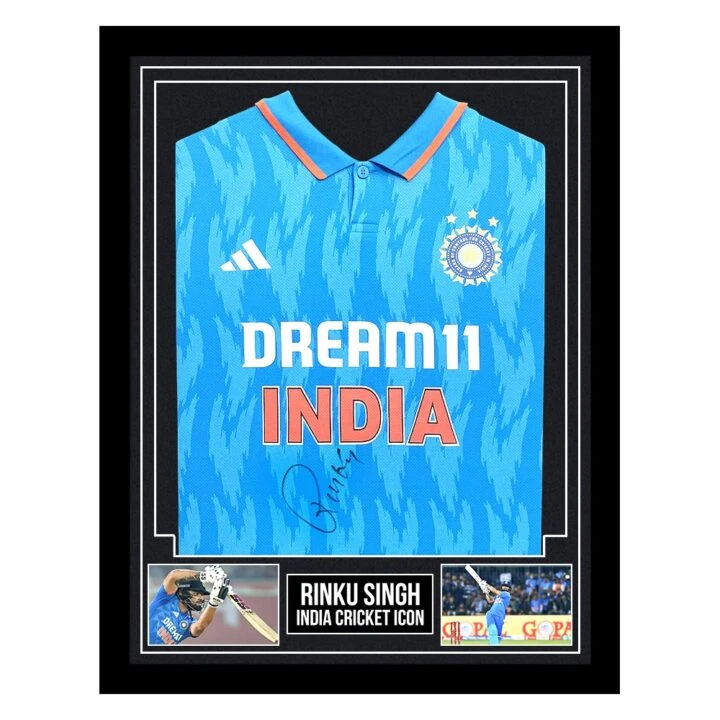 Signed Rinku Singh Framed Shirt - India Cricket Icon