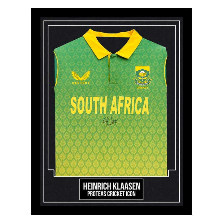 Heinrich Klaasen Signed Framed South Africa Shirt - Proteas Cricket Icon