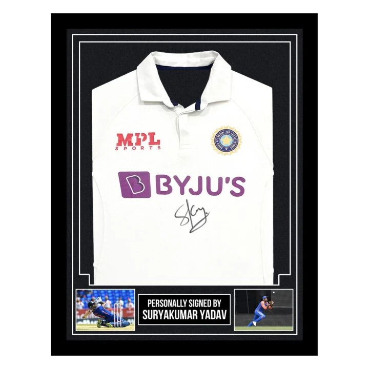 Framed Suryakumar Yadav Signed Shirt - India Cricket Autograph