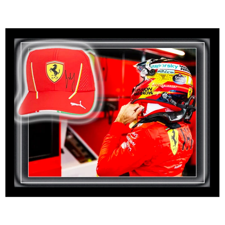 Signed Carlos Sainz Hat Framed Dome - Formula 1 Ferrari 2024