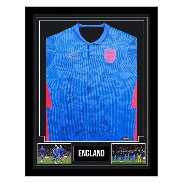 Signed England Framed Shirt - Kane, Rice & Grealish