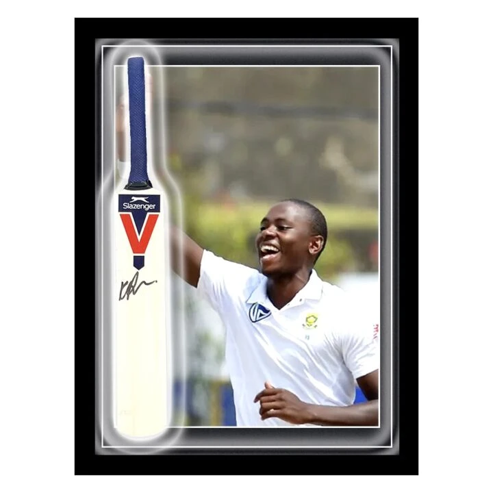 Signed Kagiso Rabada Mini Bat Framed Dome - South Africa Icon