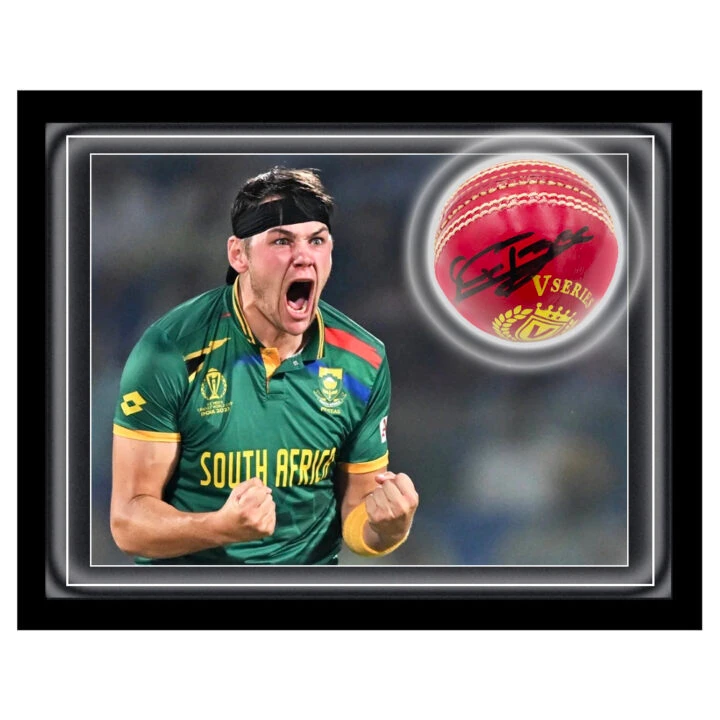 Signed Gerald Coetzee Ball Framed Dome - T20 Cricket World Cup 2024