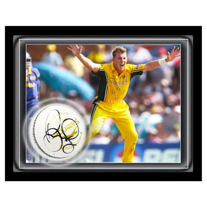 Signed Brett Lee Ball Framed Dome - Australia Cricket World Cup Winner 2003