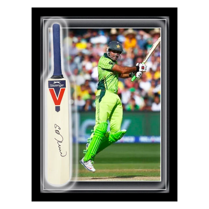 Signed Sohaib Maqsood Mini Bat Framed Dome - Pakistan Cricket Icon