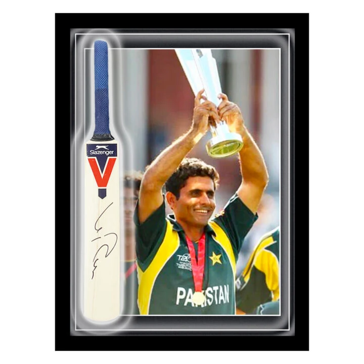 Signed Abdul Razzaq Mini Bat Framed Dome - T20 CWC Winner 2009