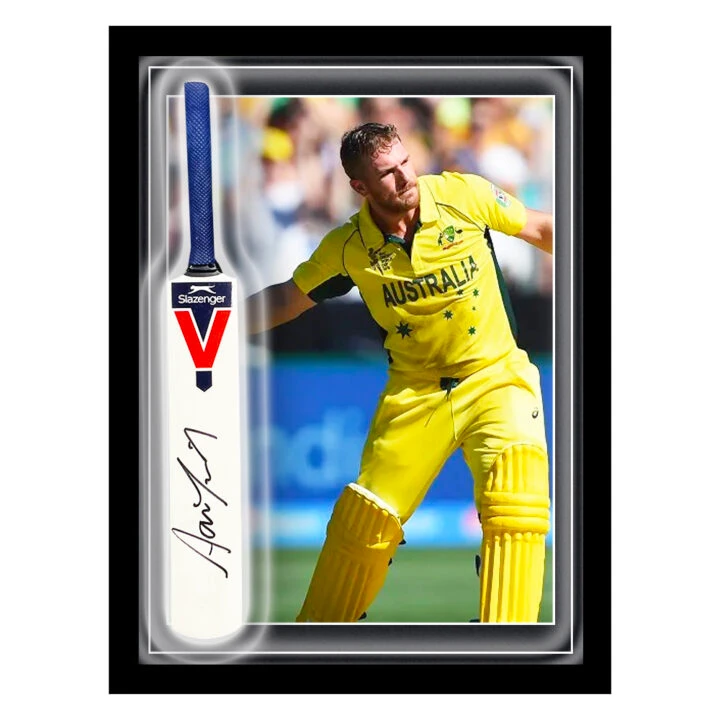 Signed Aaron Finch Mini Bat Framed Dome - Cricket World Cup Winner 2015