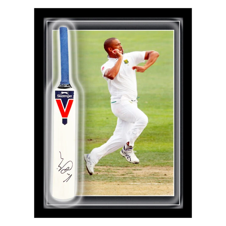 Signed Vernon Philander Mini Bat Framed Dome - Proteas Cricket Icon