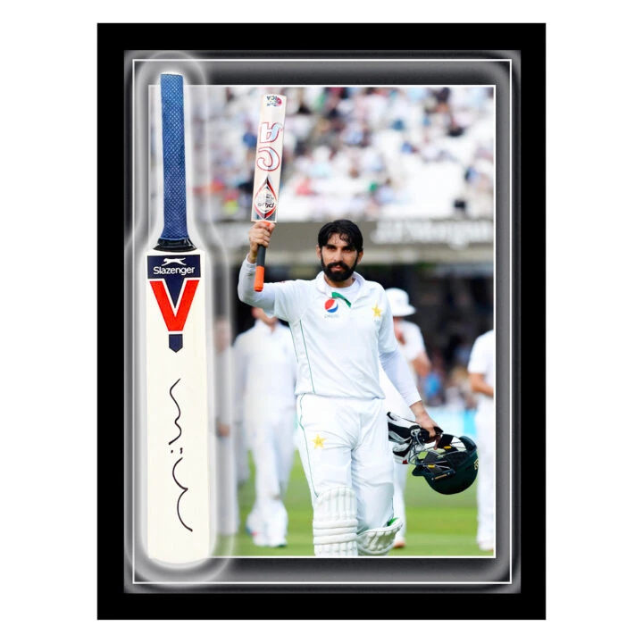 Signed Misbah-ul-Haq Mini Bat Framed Dome - Pakistan Cricket Icon