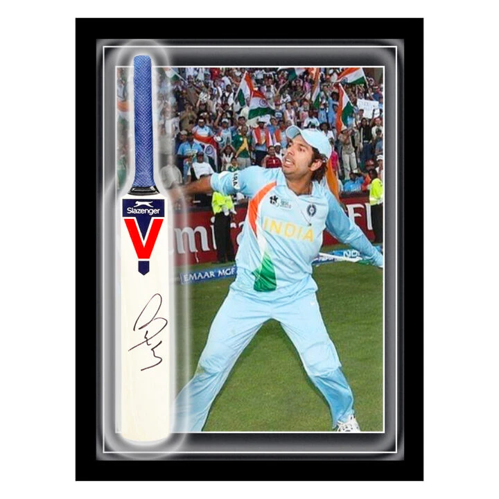 Signed Yuvraj Singh Mini Bat Framed Dome - T20 World Cup Winner 2007