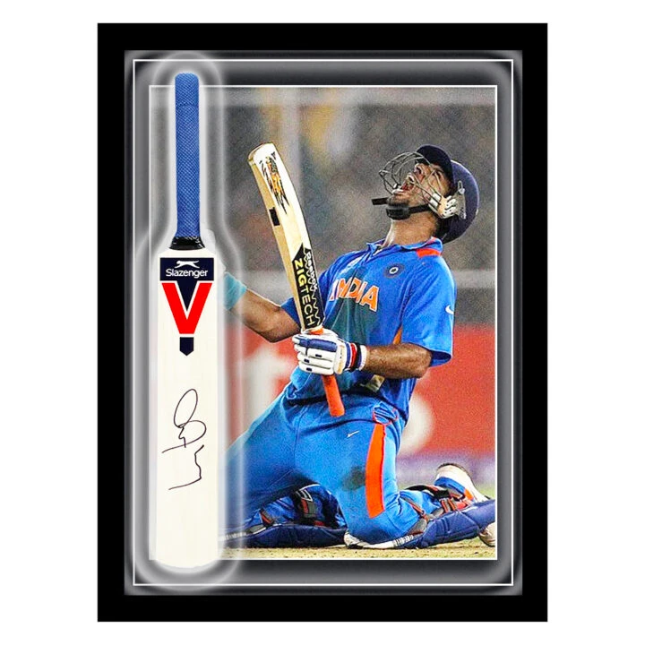 Signed Yuvraj Singh Mini Bat Framed Dome - Cricket World Cup Winner 2011