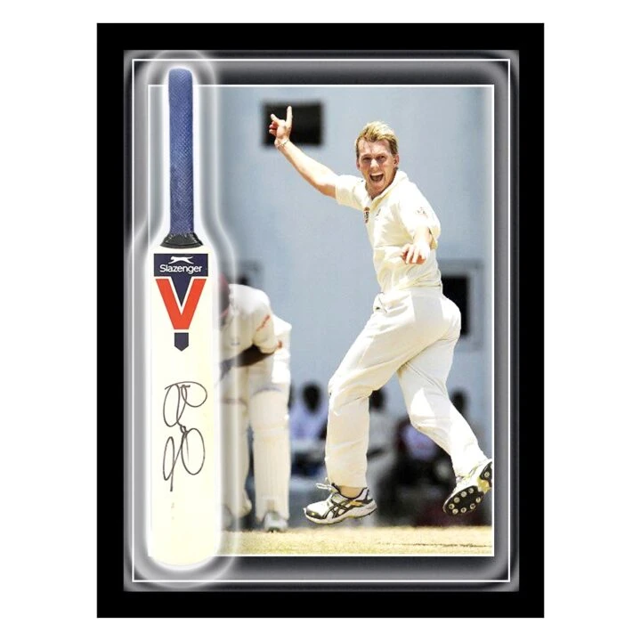 Signed Brett Lee Mini Bat Framed Dome - Australia Cricket Ashes Icon